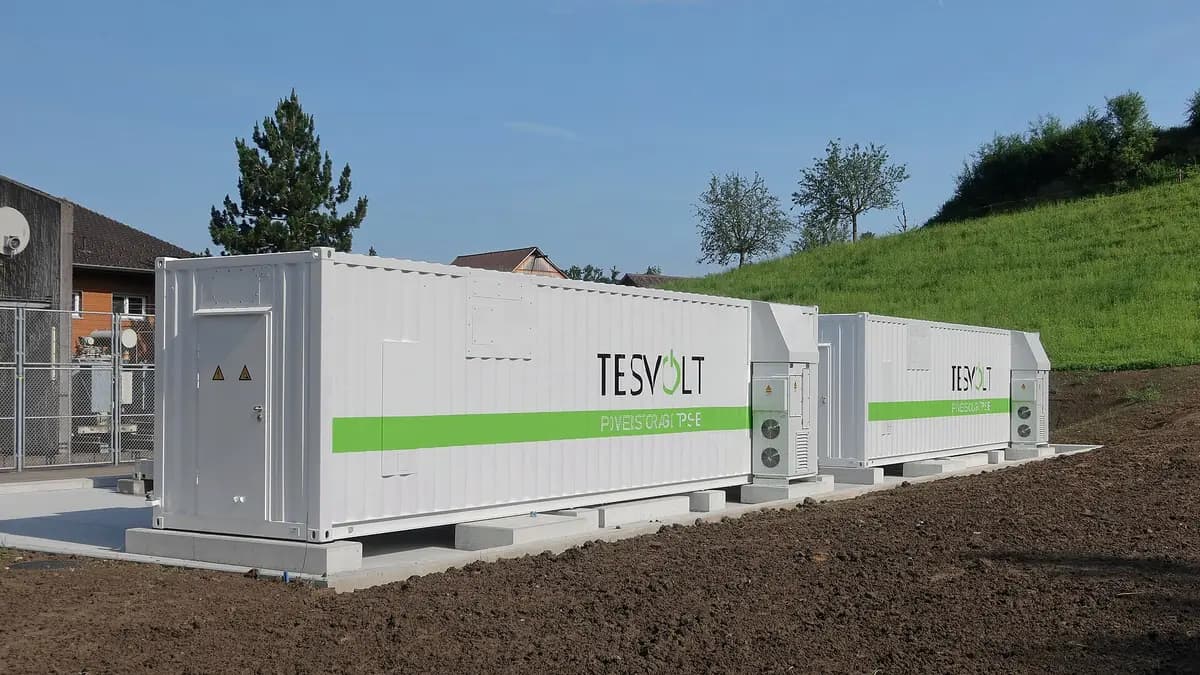 Row of white energy storage battery containers