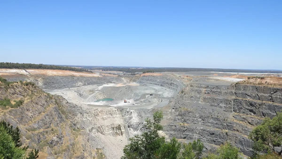 View of the open pit of the Greenbushes lithium mine, in Western Australia, in January 2026