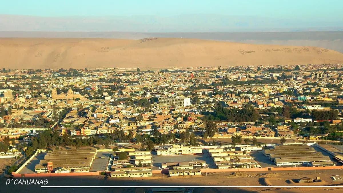 Panoramic view of the city of Tacna in southern Peru with desert hills in the background